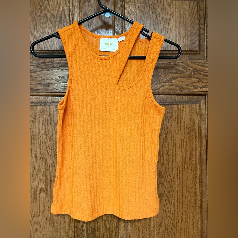 Maeve/Anthropologie Orange Ribbed Sleeveless Tank Top | size M